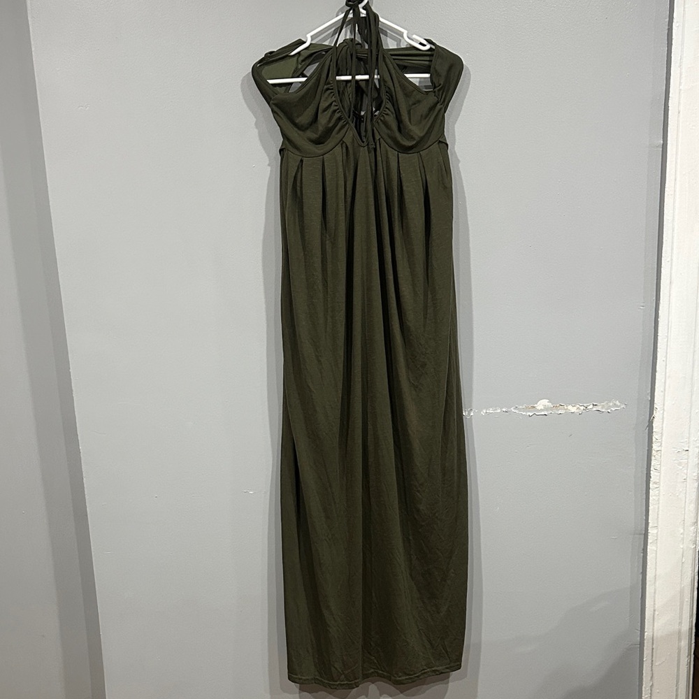 SHEIN Strapless Olive Green Dress